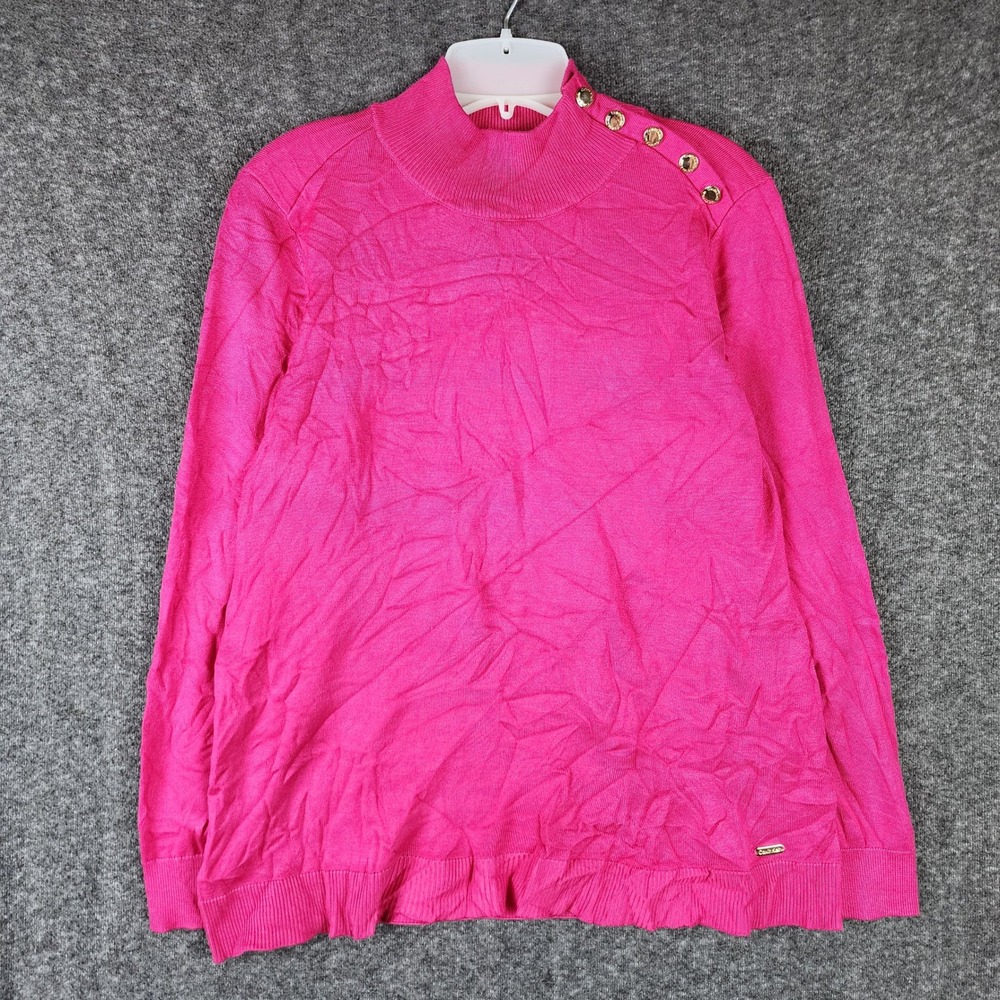 Calvin Klein Sweater Womens M Mock Neck Pink Gold Shoulder Button EUC